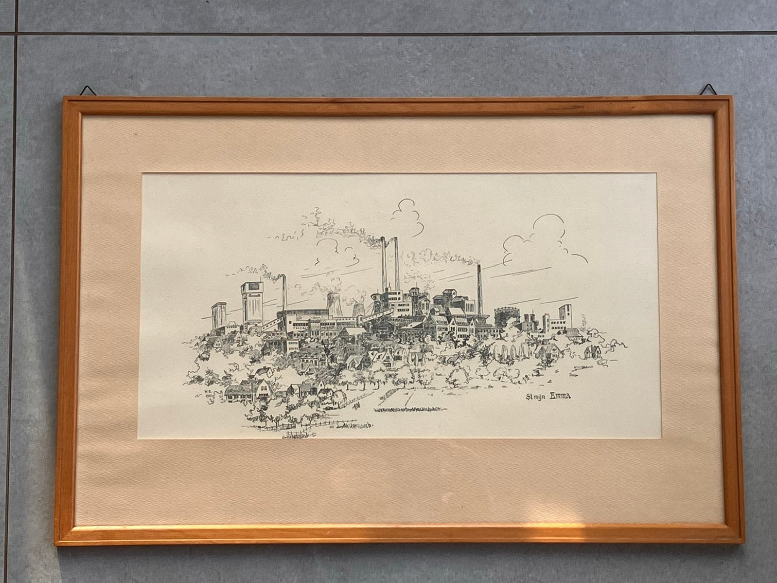 Vintage ingelijste prent staatsmijn emma staatsmijnen mijnen, Antiek en Kunst, Ophalen