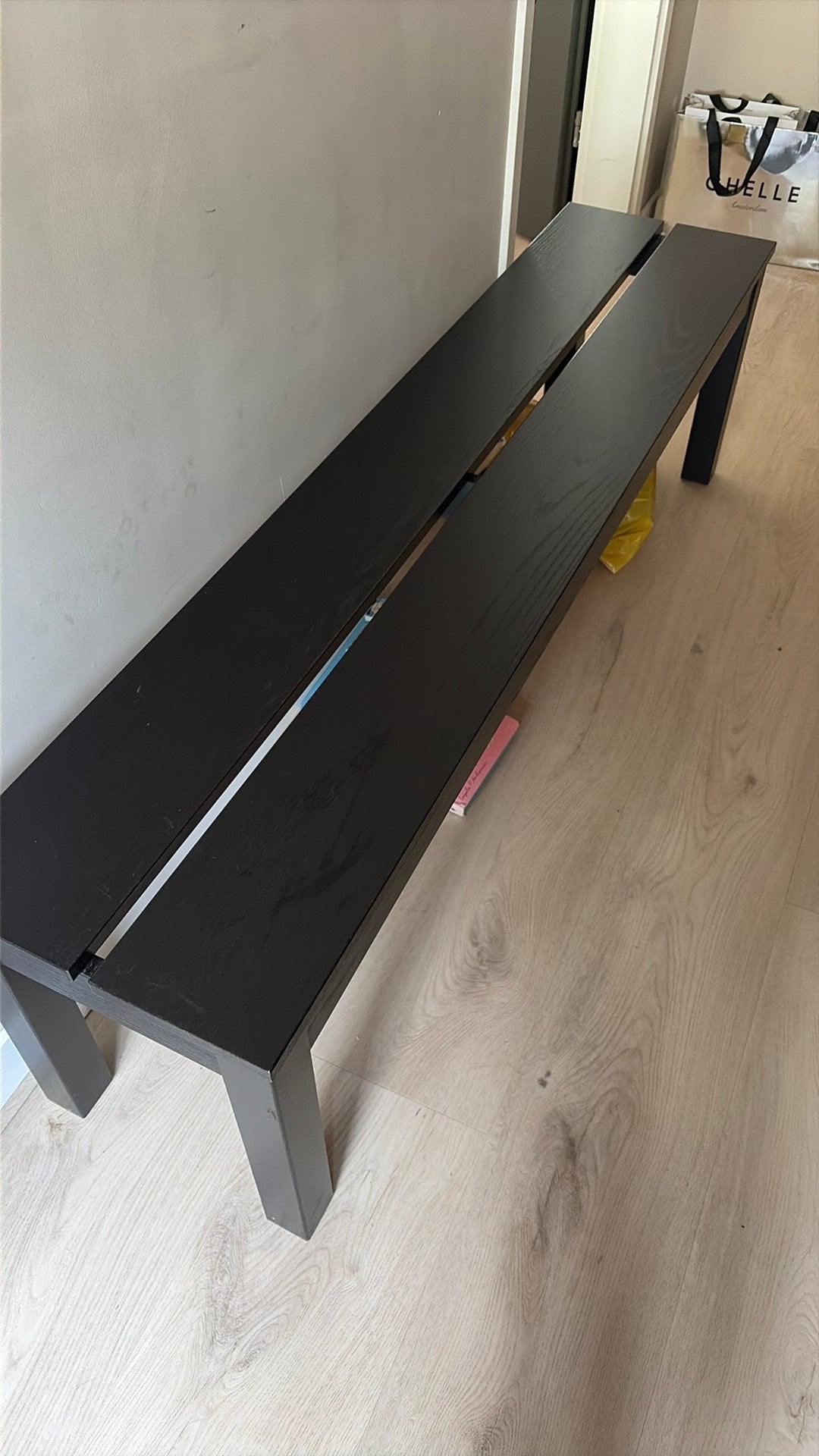 Ikea bankje bjursta bruinzwart 158 cm, Ophalen, Zo goed als nieuw, Hout, Eén