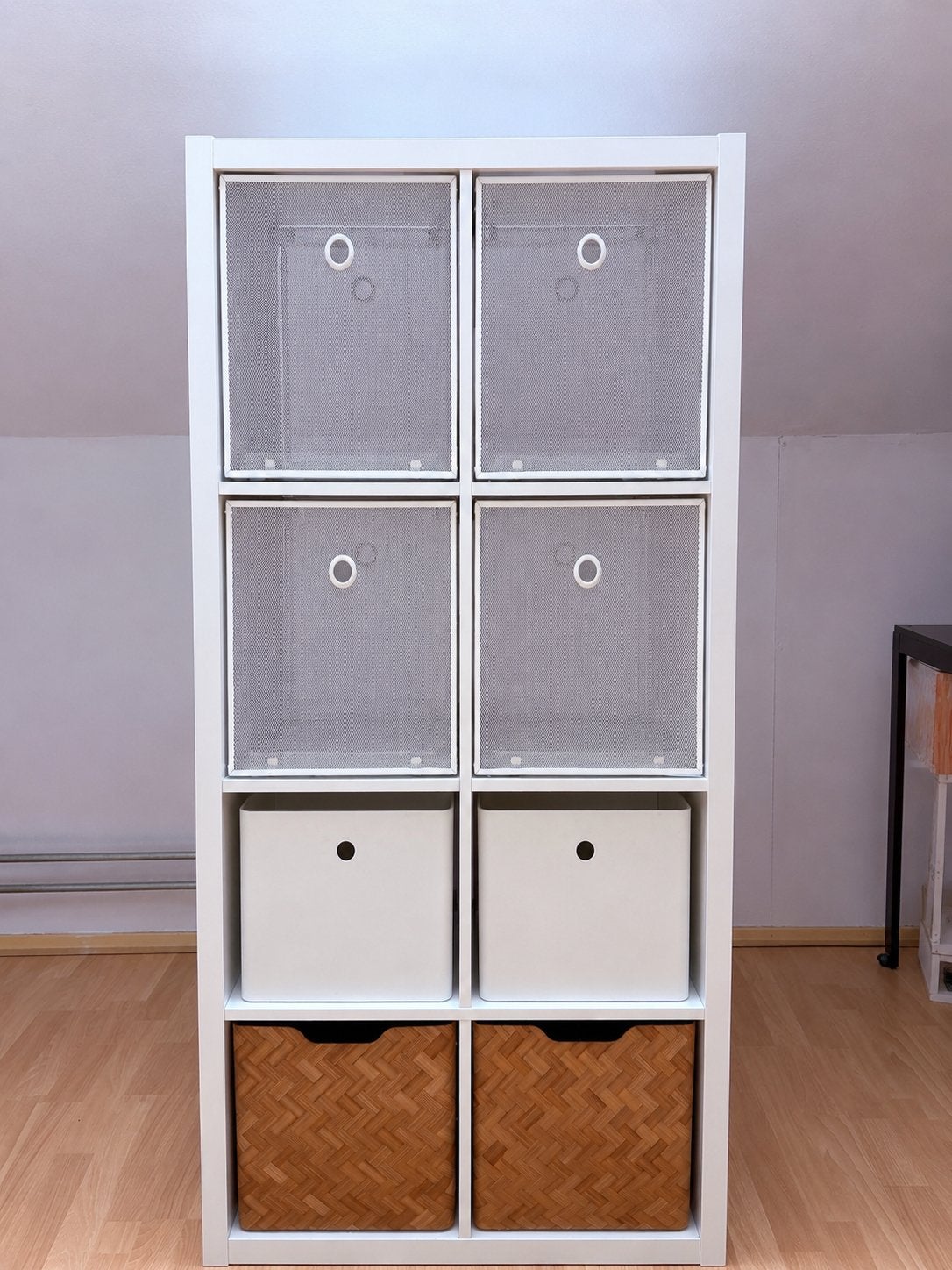 Ikea Kallax Kast met 8 vakken en diverse inzetstukken, Ophalen, Gebruikt, 100 tot 150 cm, Minder dan 100 cm