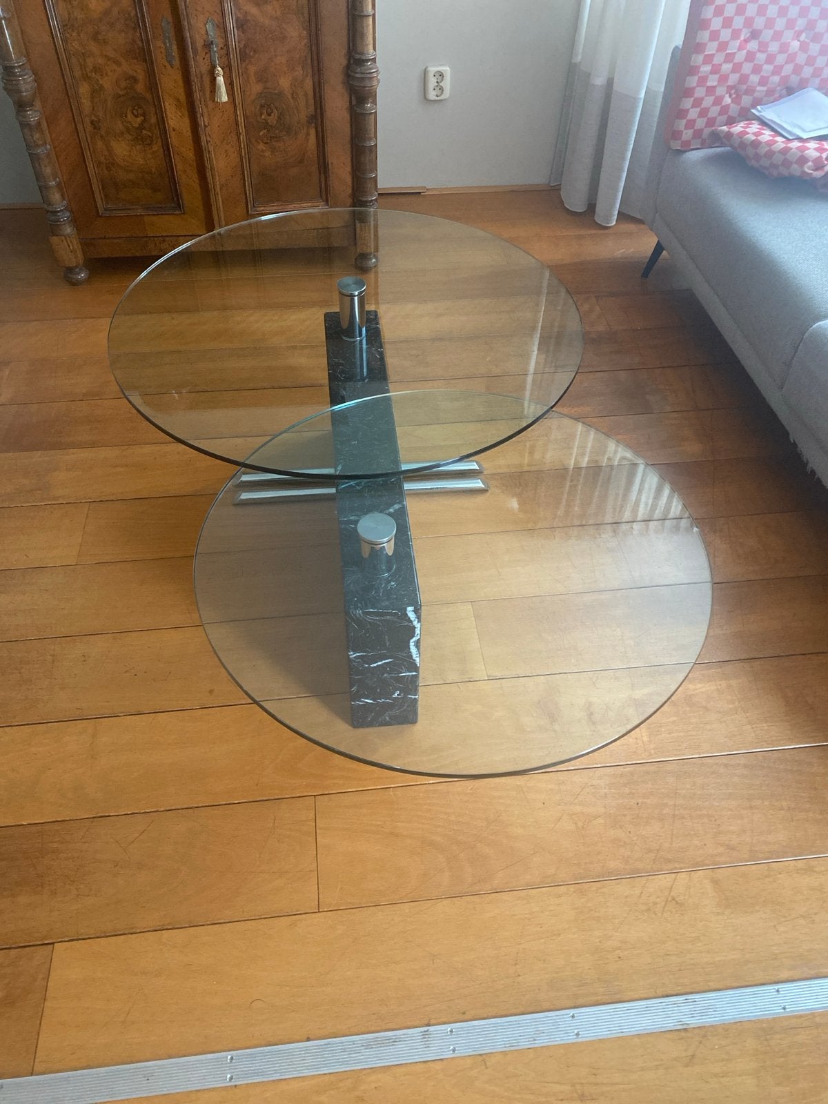 Zware Rolf Benz salontafel met glazen bladen, Ophalen, Gebruikt, 100 tot 150 cm, Rond