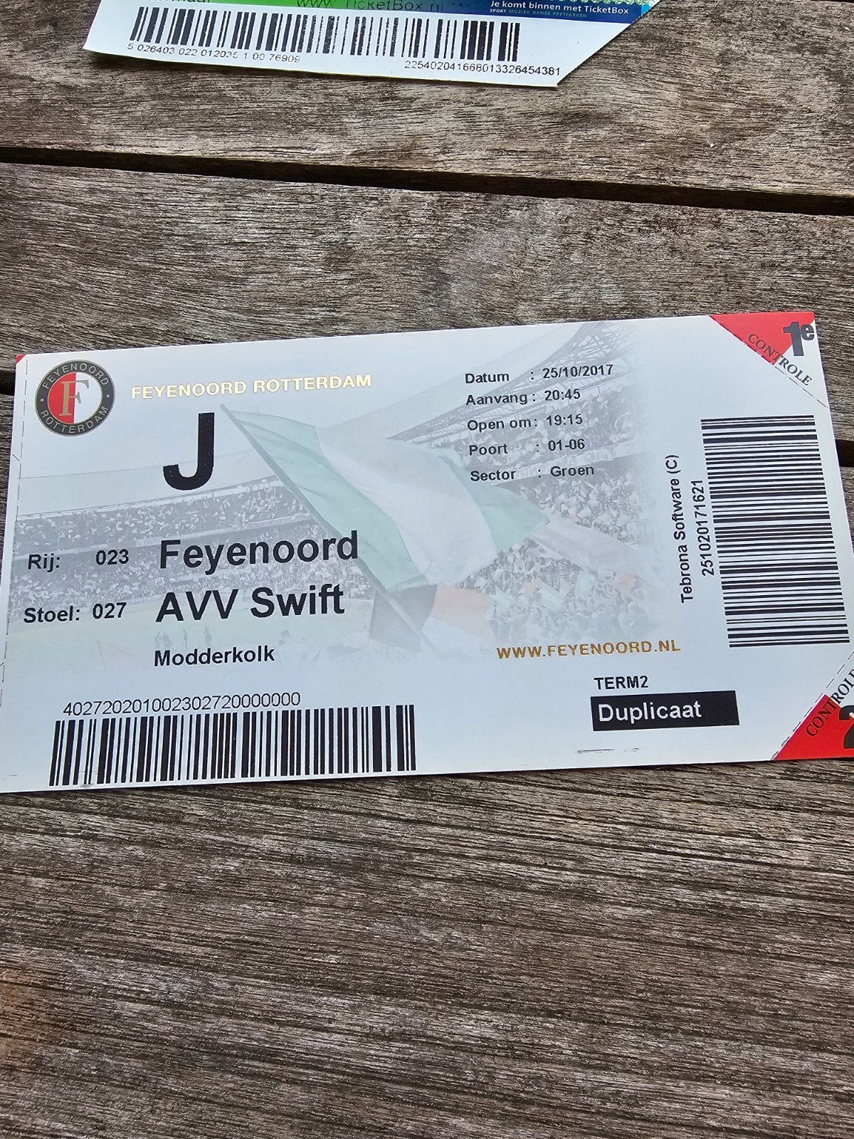 Kaartje feyenoord-avv swift 25-10-2017 knvb beker, Verzenden, Feyenoord