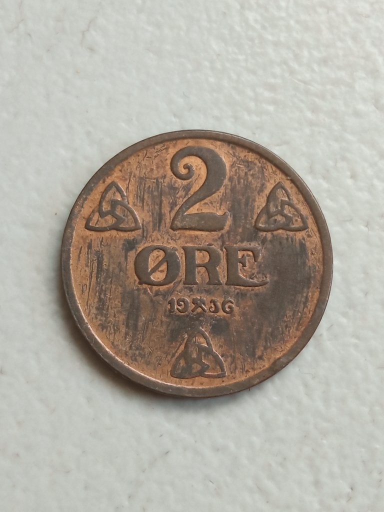 Noorwegen 2 ore 1936., Ophalen of Verzenden, Overige landen, Losse munt