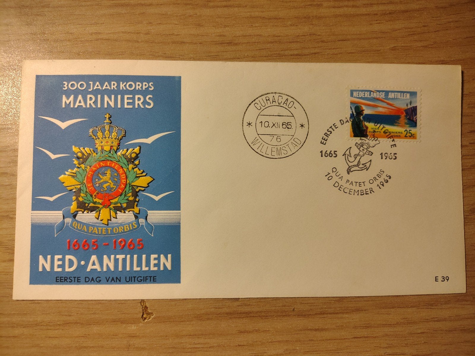 Nederlandse Antillen FDC E 39 300 jaar Korps Mariniers 1965, Ophalen of Verzenden, Marine, Nederland, Boek of Tijdschrift