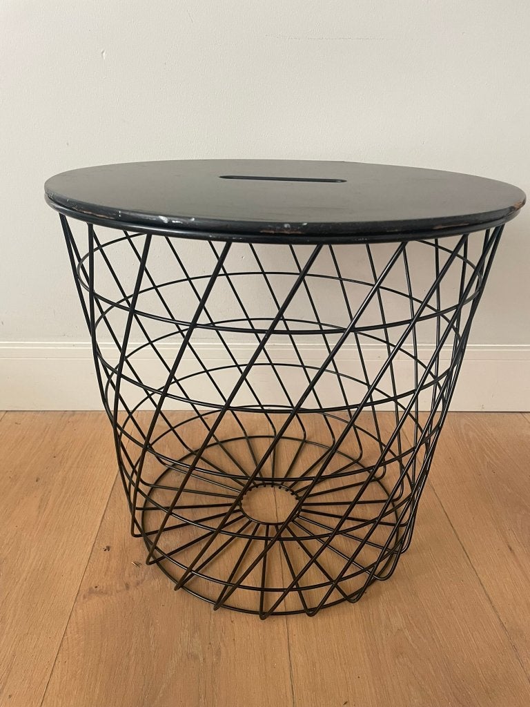 Draadmand bijzettafel met deksel, zwart, Overige materialen, Gebruikt, Rond, Ophalen