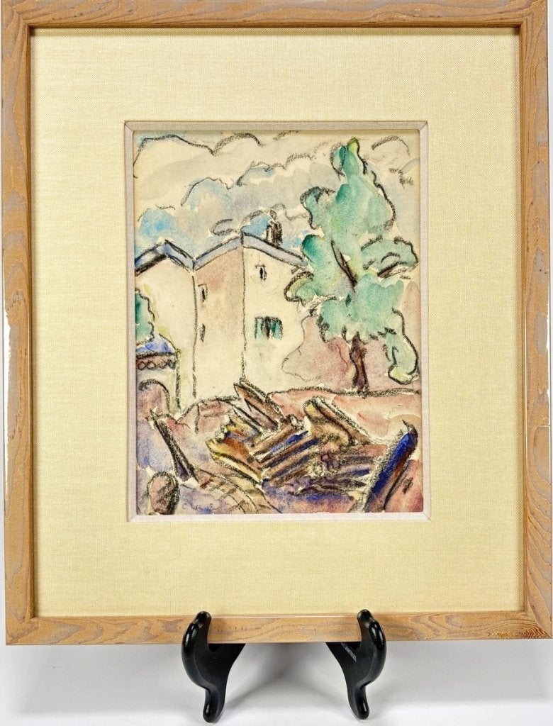 83. Aquarel, modernisme - huis met boom, 20e eeuw, Antiek en Kunst, Kunst | Schilderijen | Modern, Ophalen