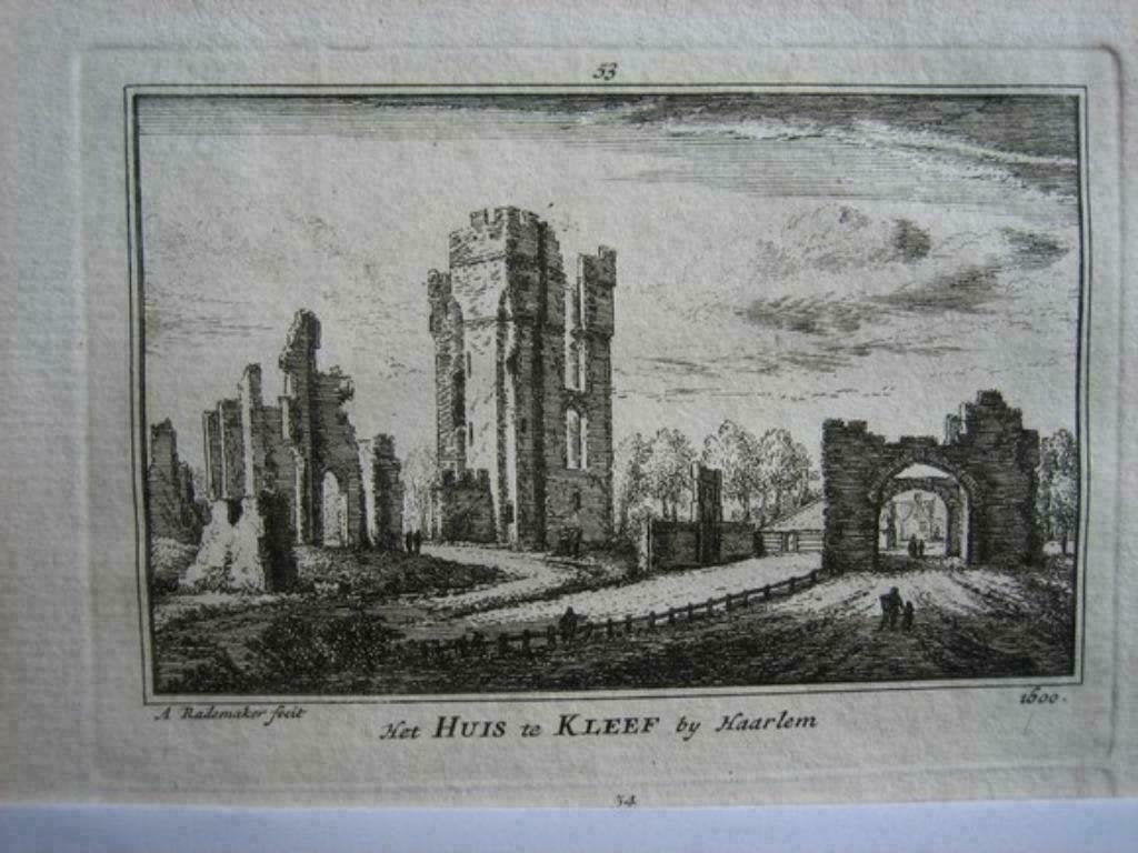 053 Haarlem Huis te Kleef  Kopergravure 18e Eeuw, Antiek en Kunst, Ophalen of Verzenden