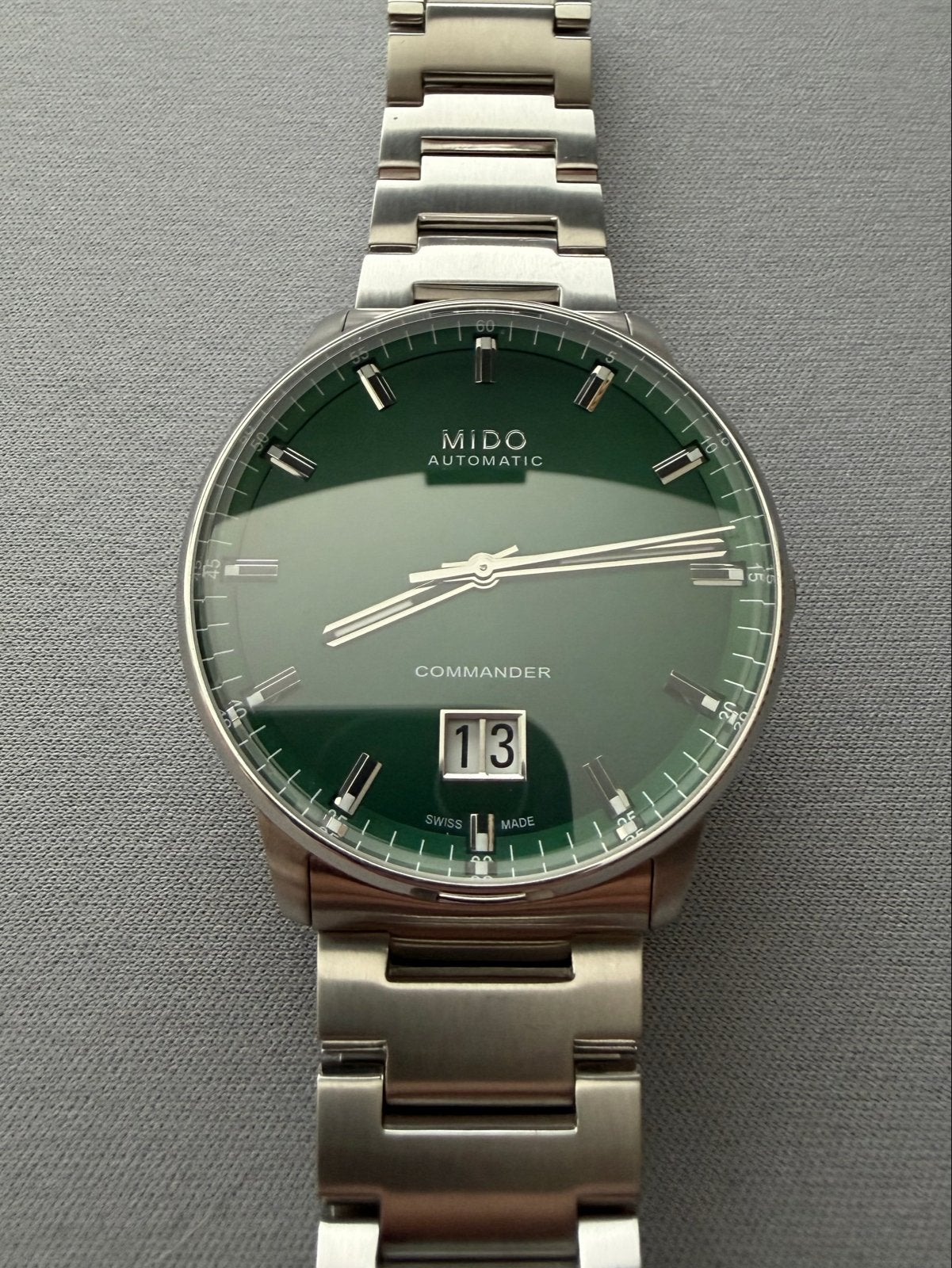 Mido Commander Big Date Groen - Nieuwstaat, Garantie, Overige merken, Staal, Polshorloge, Ophalen of Verzenden