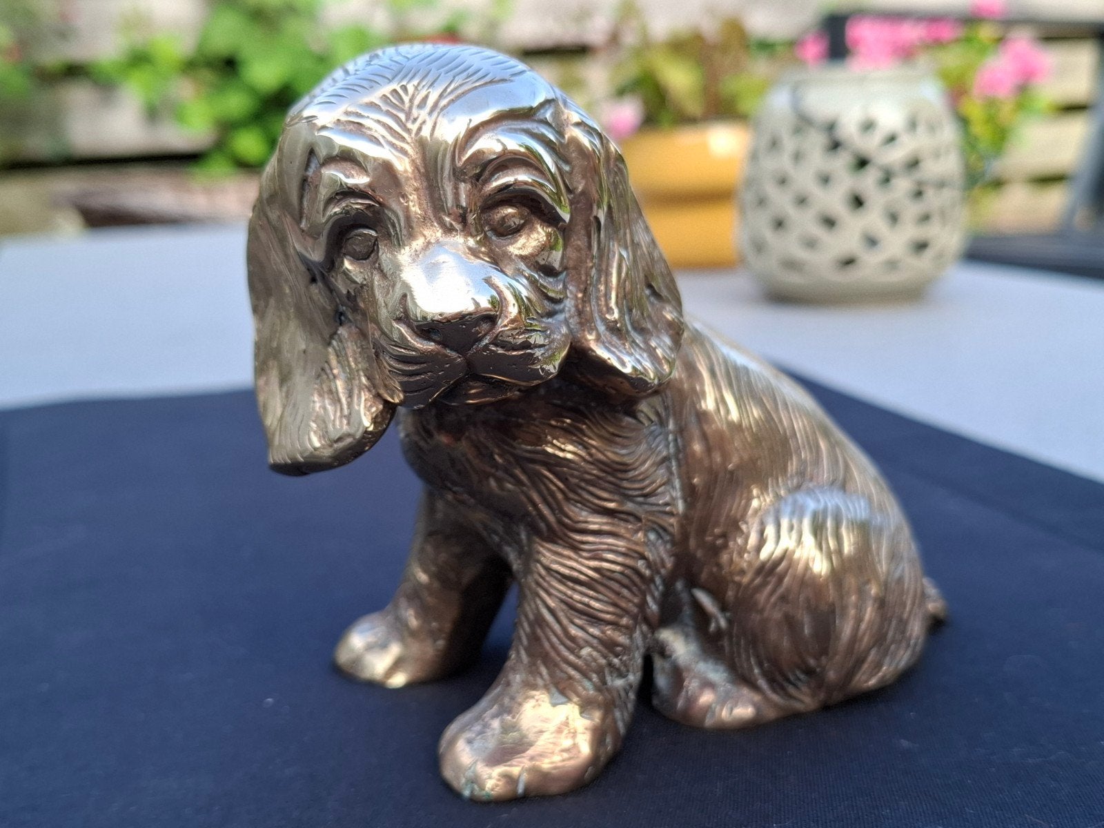 Vintage messing hond beeldje - Cocker Spaniël, Vintage, Gebruikt, Ophalen of Verzenden, Goud