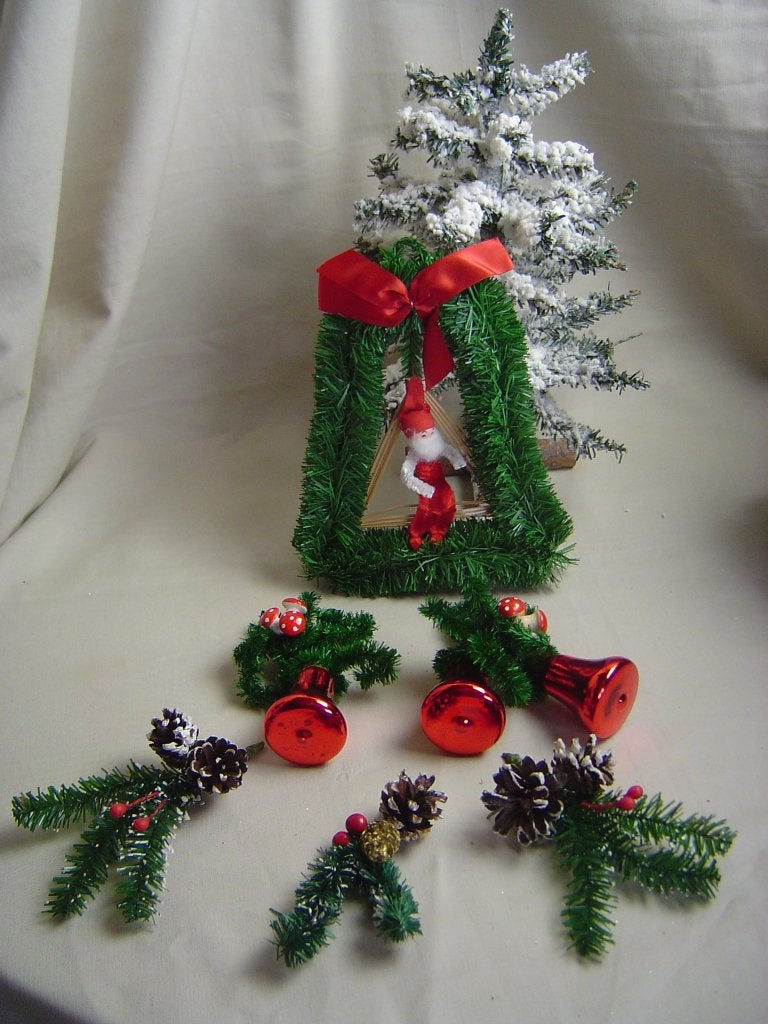 Vintage kerstversiering klokjes kerstcorsages, Ophalen of Verzenden, Gebruikt