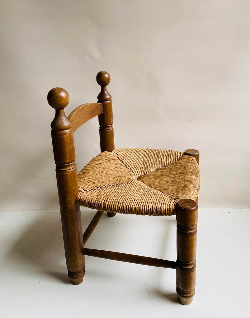 Lage houten openhaard stoelen, rieten zitting, Dudouyt stijl, Twee, Bruin, Onbekend, Onbekend