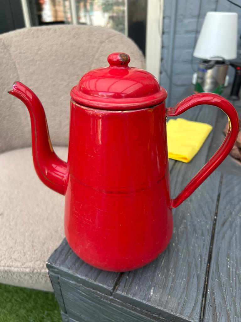 Vintage rode emaille koffiepot - 25 cm hoog, Ophalen of Verzenden