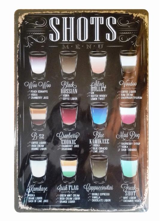 Shots Retro Vintage Metalen Bord Plaat Cafe Bar Drank, Huis en Inrichting, Woonaccessoires | Wanddecoraties, Verzenden, Nieuw