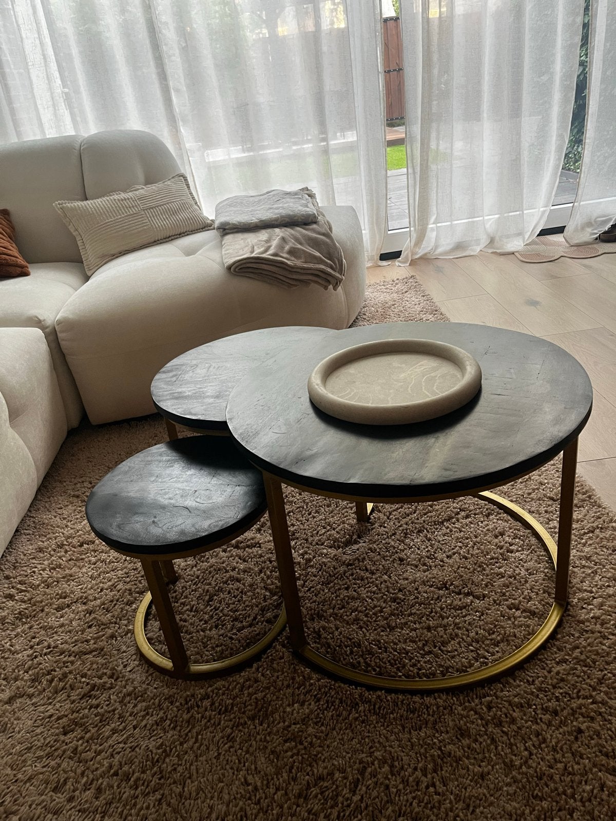 Set van 3 bijzettafels/salontafels zwart met goud Loods 5, Ophalen, Gebruikt, Rond, 50 tot 100 cm