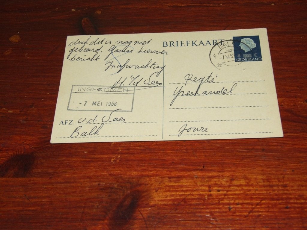 A105- Oude briefkaart uit Balk - 1958, Verzenden, 1940 tot 1960, Gelopen, Friesland