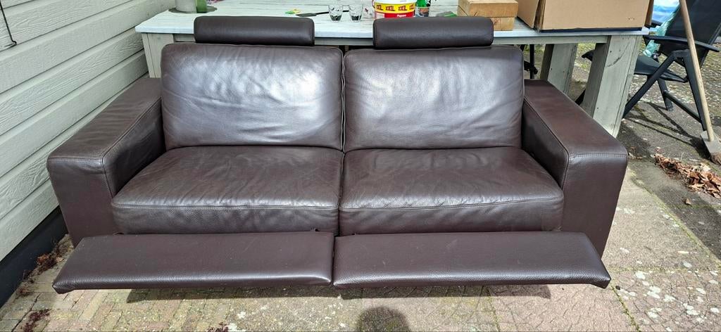 2-zitsbank met uitklapbare beensteunen - Bruin leer, Ophalen, Gebruikt, 150 tot 200 cm, Modern, Comfort