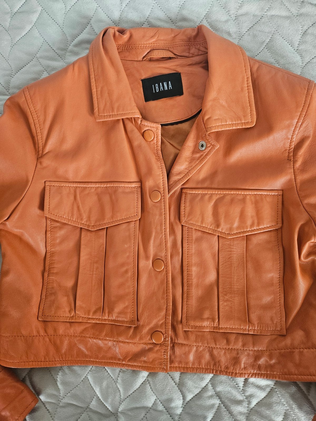 Leder oranje jackje, Ophalen of Verzenden, Zo goed als nieuw, Maat 38/40 (M), Oranje