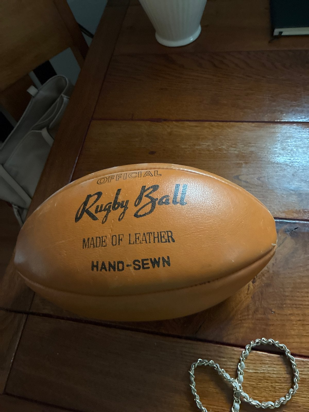 Vintage Leren Rugbybal - Handgestikt, Ophalen, Gebruikt, Bal