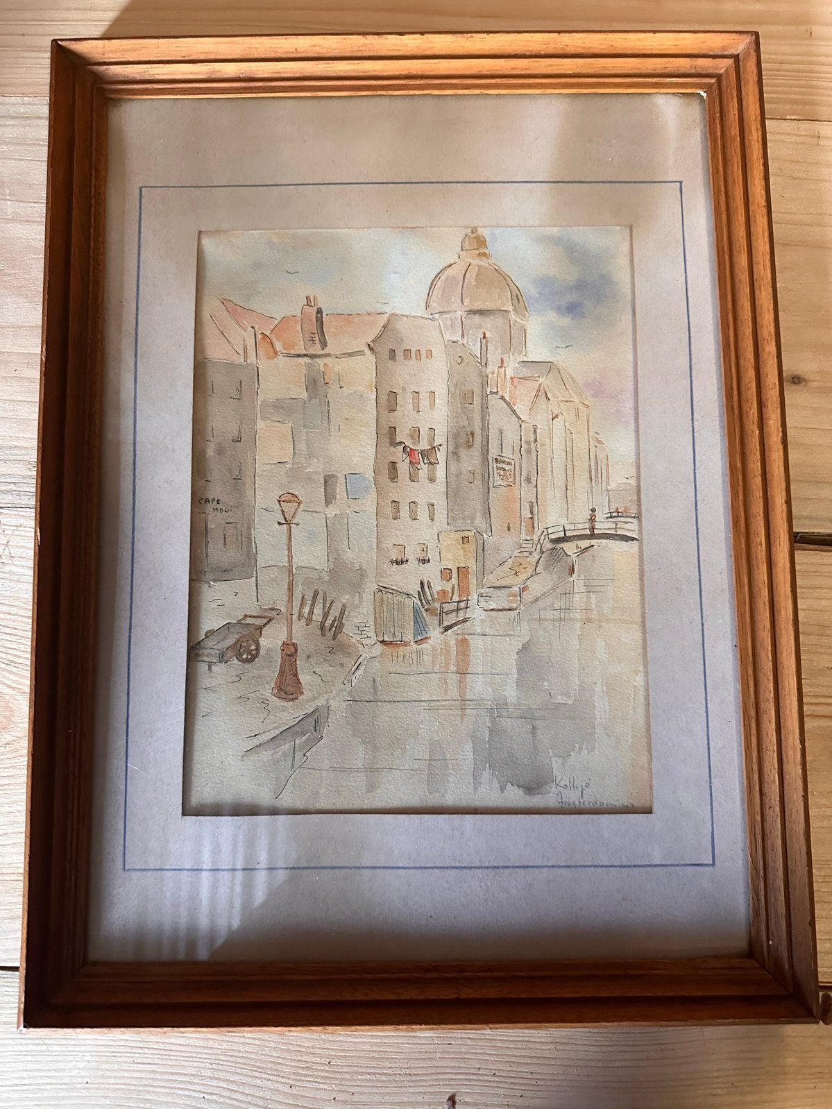 Ingelijste aquarel van Kolkje, Amsterdam, Ophalen of Verzenden, Tekening, Aquarel, Gesigneerd
