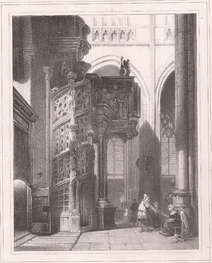 Bosboon, J. - Interieur van de kerk Saint-Maclou in Rouen, Origineel, 1800 - 1899, Architectuur, 19 cm