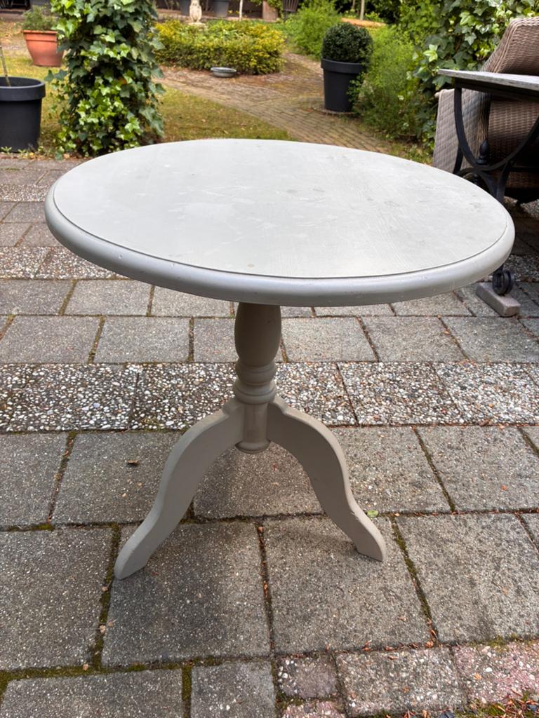 Houten brocante bijzet tafel, Gebruikt, Rond, 60 cm of meer, Brocante