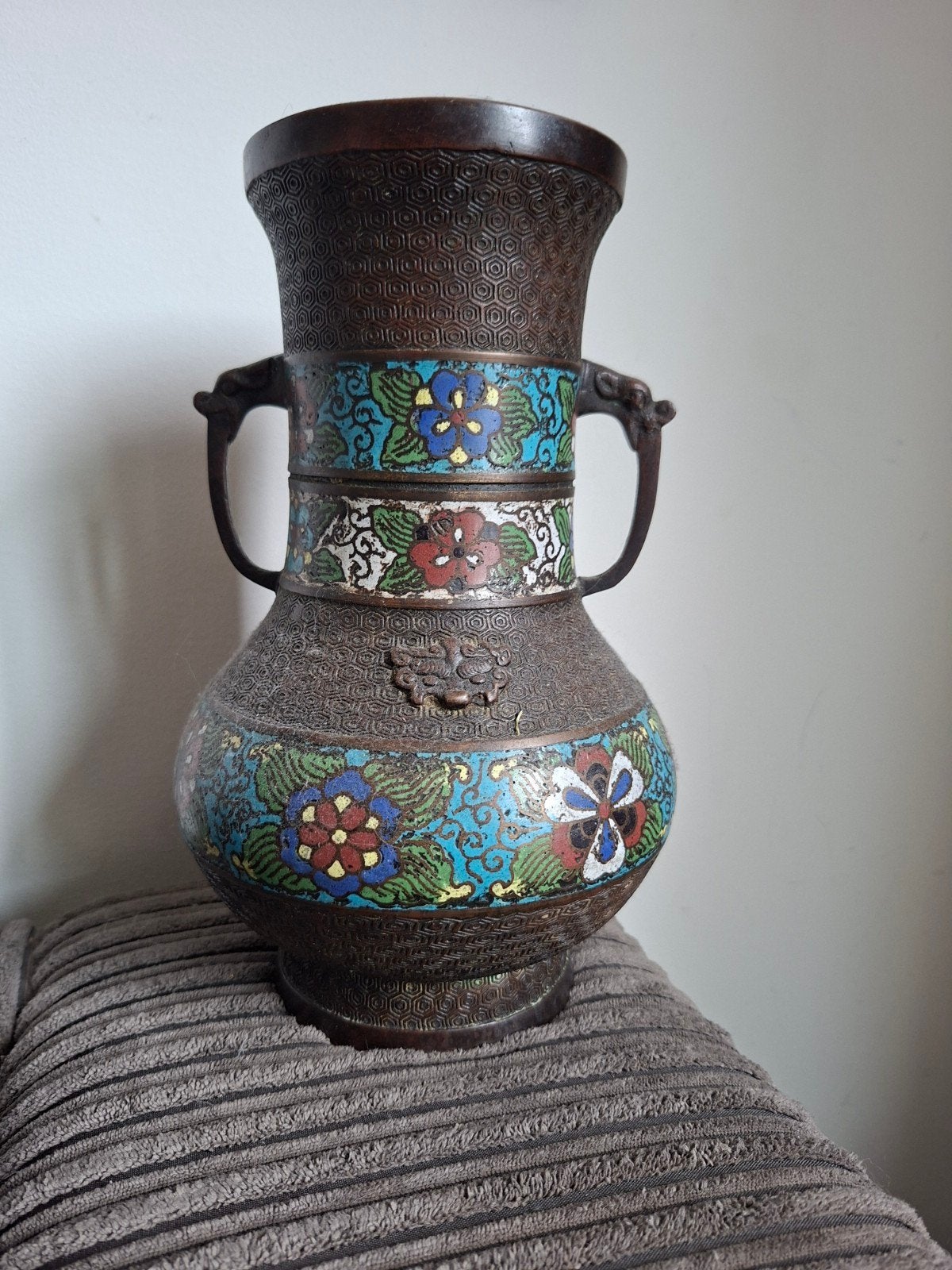 Antieke brons vaas 19 eeuws cloisonne, Ophalen