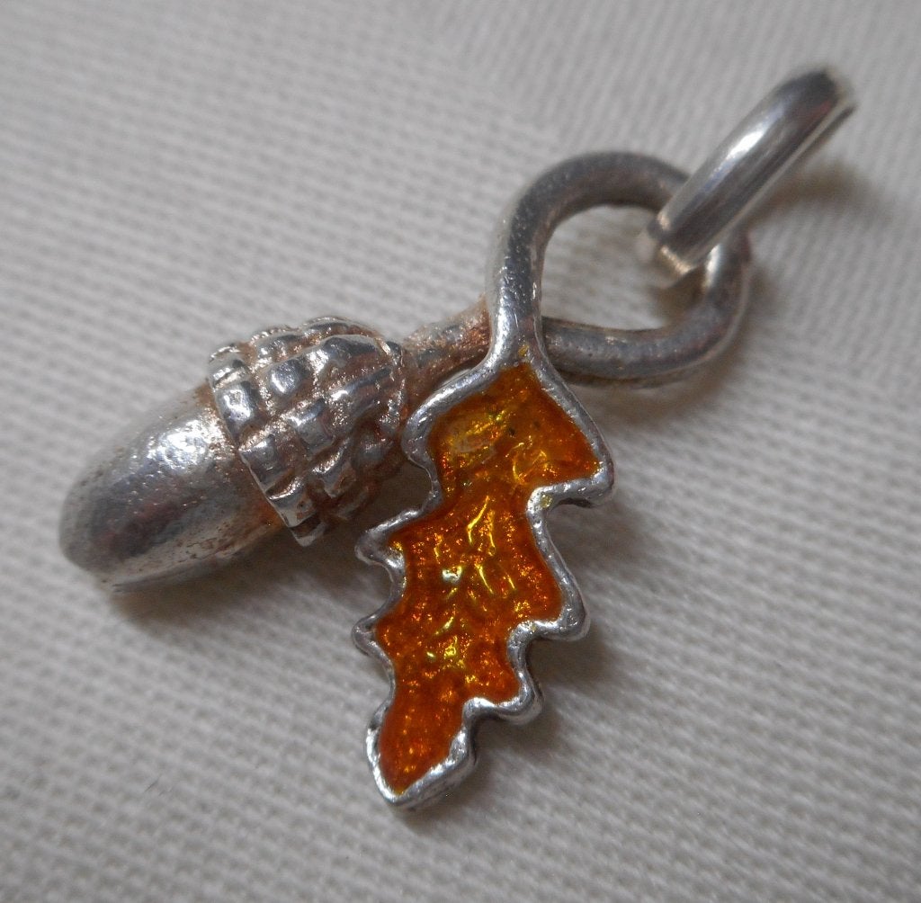 Zilveren vintage hanger eikenblad met eikel nr.1752, Verzenden, Zo goed als nieuw, Zilver, Zilver