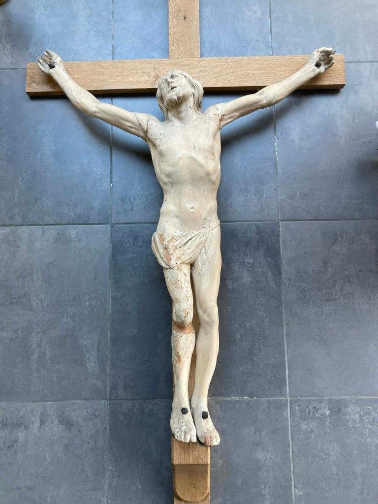 Groot Kruis met 19de eeuws Corpus (1m50), Antiek en Kunst, Antiek | Religie, Ophalen