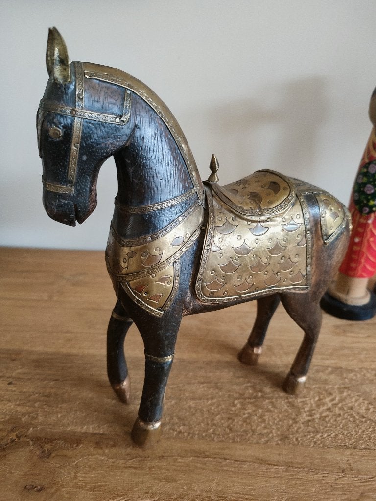 India, Rajasthan: prachtig marwari paard, handgemaakt beeld, Hout, Handgemaakt, Bruin, Verzenden