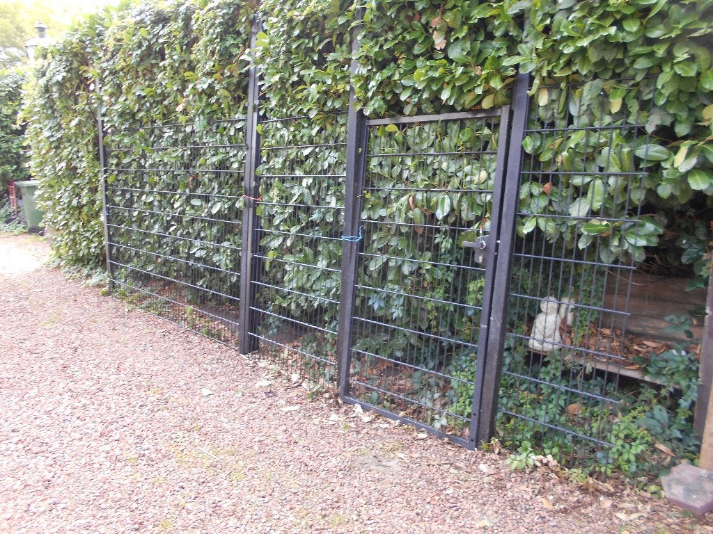 tuinpoort met hekken en palen- totaal  5.50 meter, Tuin en Terras, Ophalen, Met poort, Gebruikt, Tuinhek