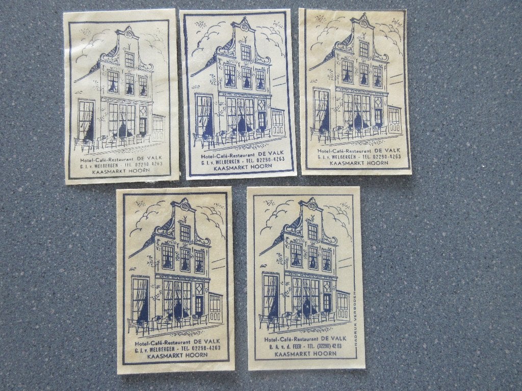 5 x Hoorn, hotel-café-rest. De Valk, Verzenden, Nederland