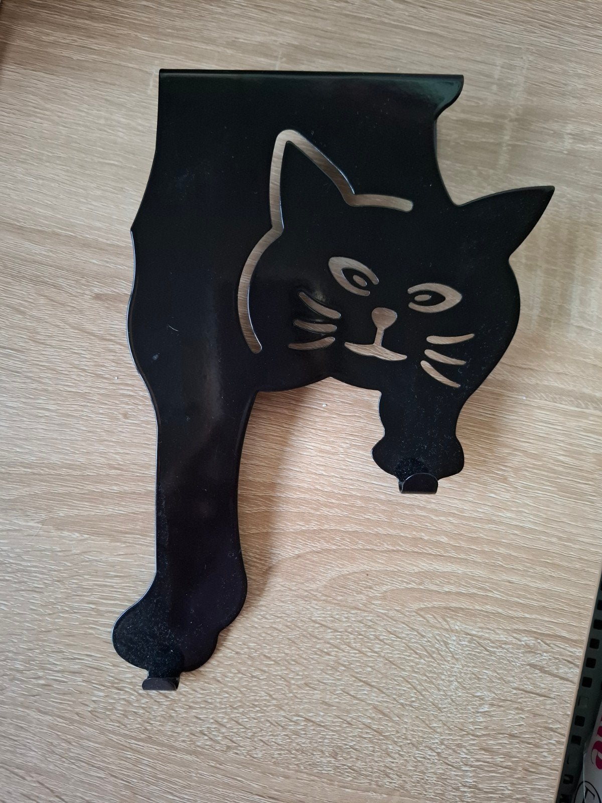 Leuke zwarte katten kapstokhaak voor aan de deur, Gebruikt, Wandhaken, Ophalen of Verzenden, Minder dan 100 cm