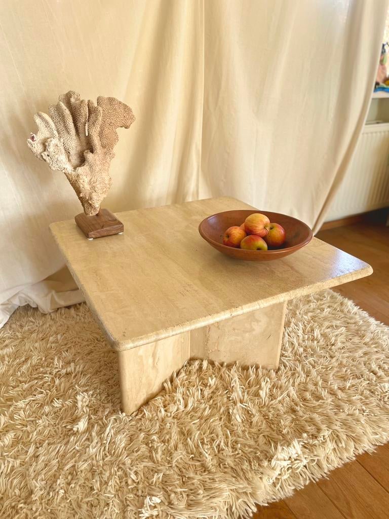Prachtige vintage travertin salontafel italiaans design, Ophalen, Zo goed als nieuw, Rechthoekig