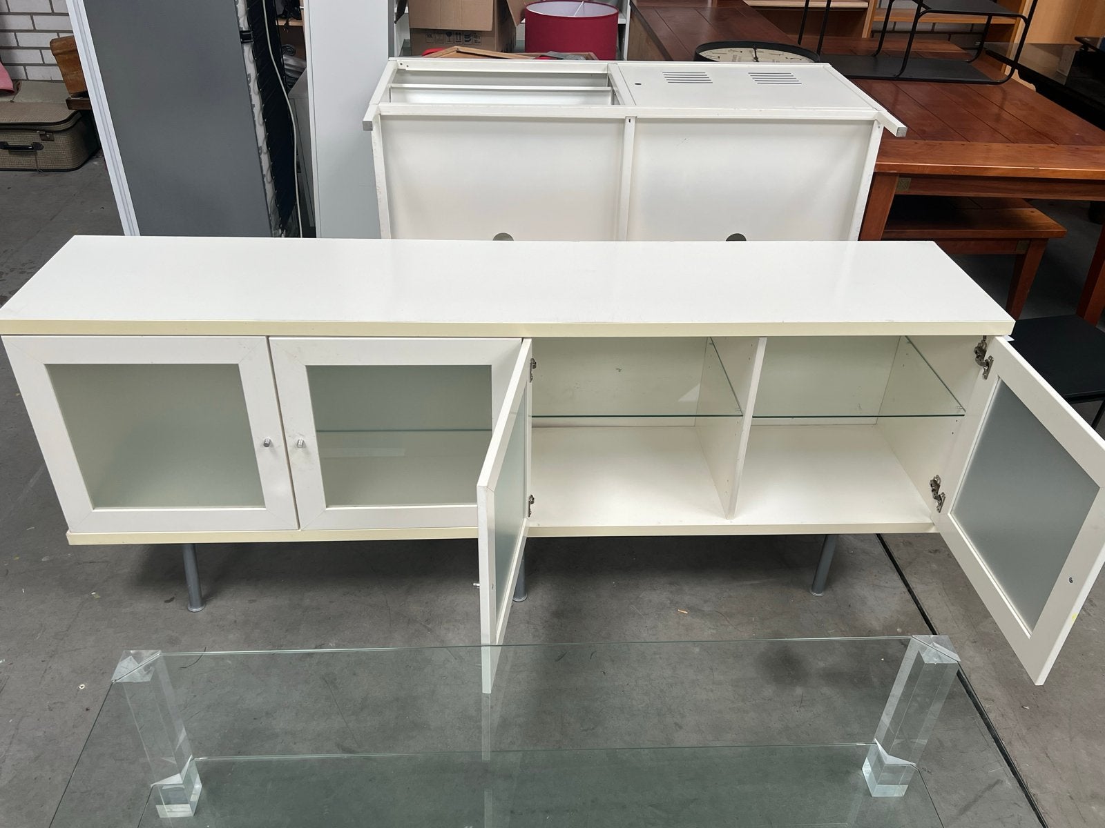 TV-meubel/dressoir 195x40x77 cm met glazen glasplaten, Ophalen, Gebruikt, 150 tot 200 cm, Glas