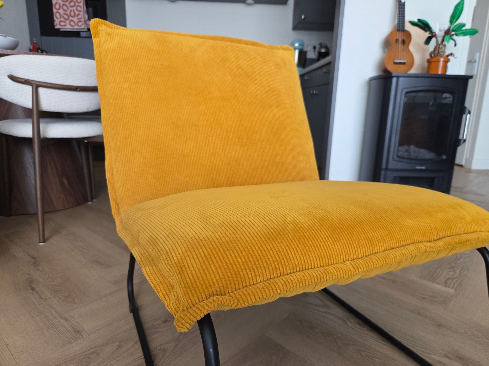 Fauteuil Cooper okergeel ribstof, Huis en Inrichting, Ophalen, Minder dan 75 cm, Zo goed als nieuw, Stof