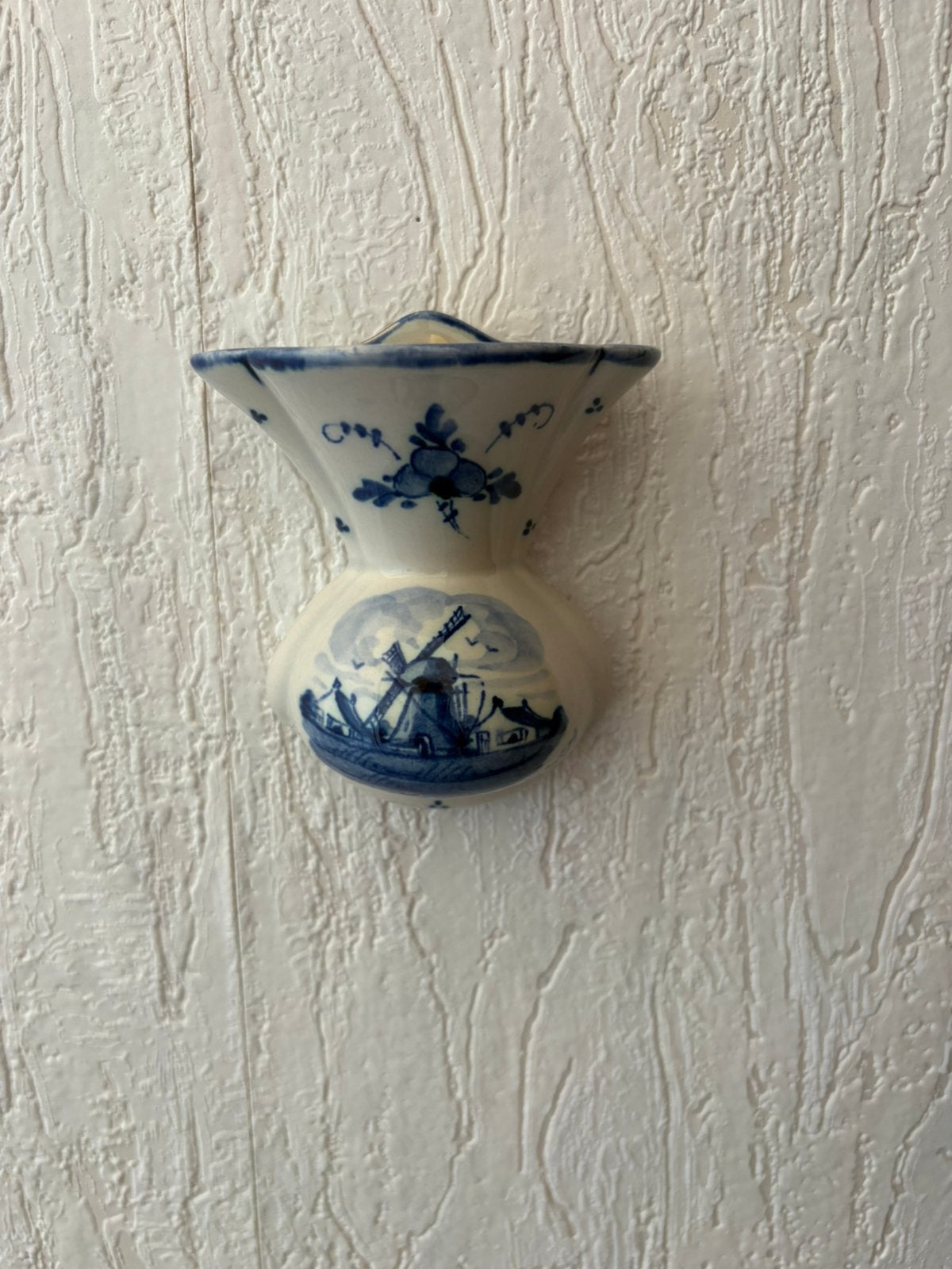Vintage Delfts Blauw Muurvaasje  - Handgeschilderd, Ophalen