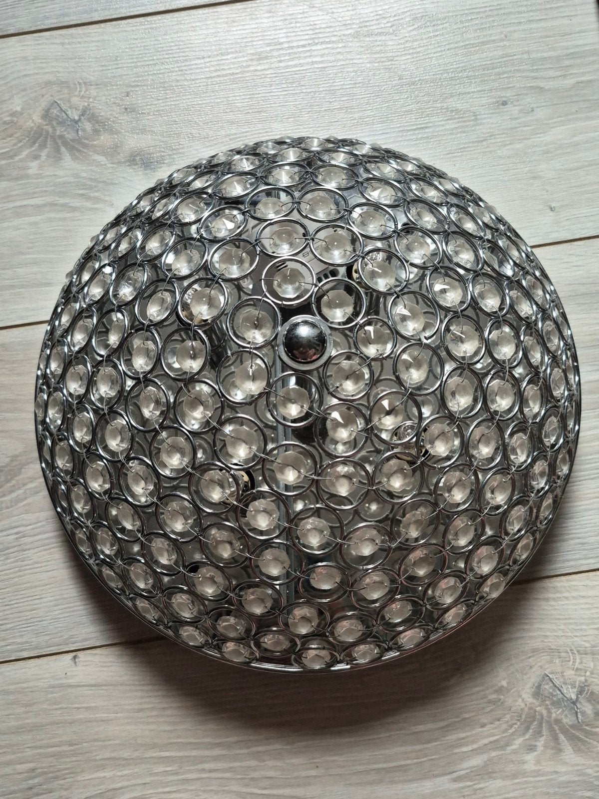 Moderne plafondlamp met kristallen details, Zilver, Gebruikt, Plafondlamp, Glas