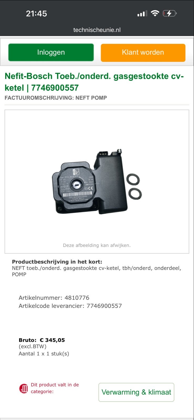 Nefit-Bosch Pomp 2W PWM voor Cv-ketel (7746900557), Minder dan 30 cm, Cv-ketel of Combi-ketel, Nieuw, Minder dan 60 cm