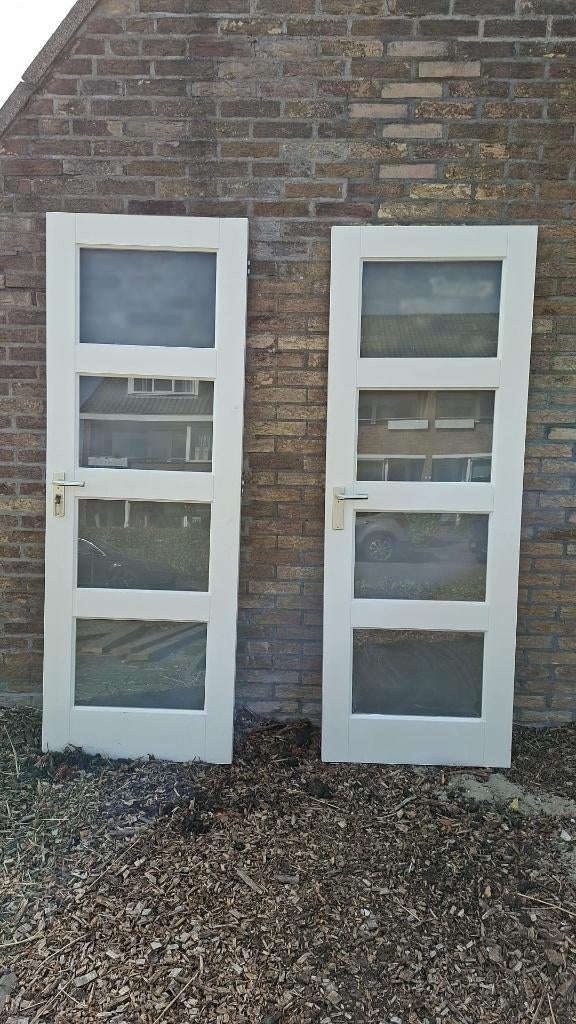 Witte binnendeur met glas 2 x, Doe-het-zelf en Verbouw, Deuren en Horren, Ophalen, Minder dan 80 cm, Binnendeur, Zo goed als nieuw