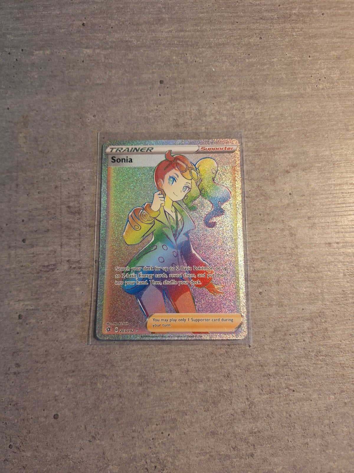 Pokémon TCG Sonia Full Art Rainbow Rare Trainer Kaart, Ophalen of Verzenden, Zo goed als nieuw, Losse kaart, Foil