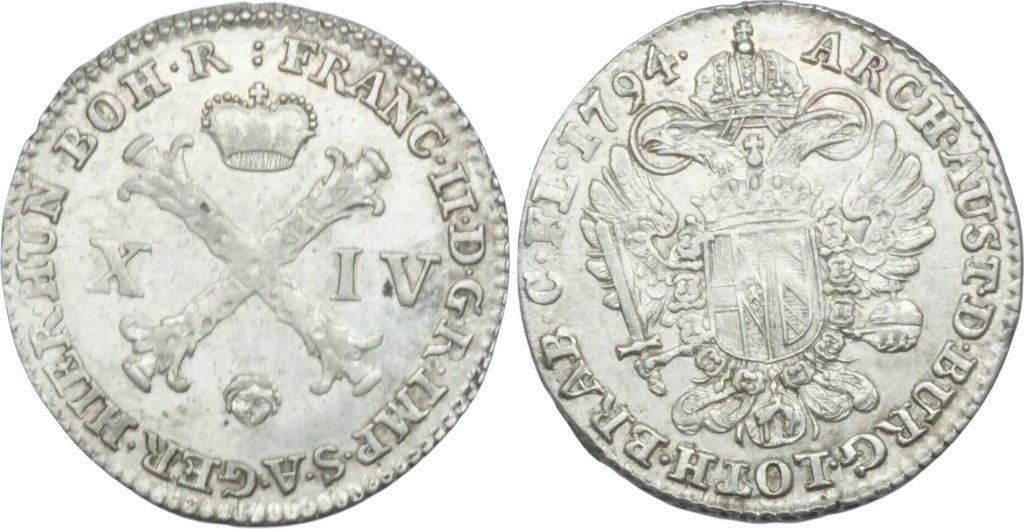 Plak van 14 liards 1794, Brussel, Frans de Tweede, Ophalen of Verzenden, Zilver, Losse munt, Zilver