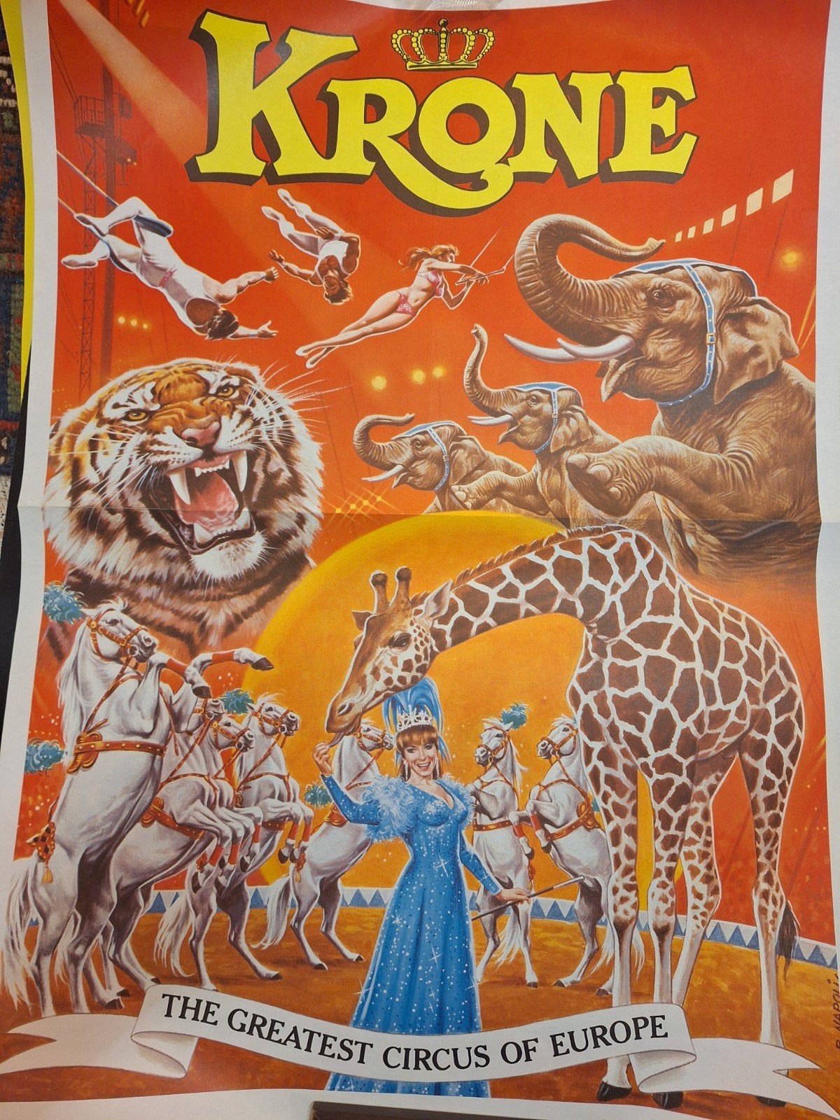 Vintage Circus Krone Poster - The Greatest Circus of Europe, Deurposter of groter, Ophalen of Verzenden, Dier of Natuur, Rechthoekig Staand