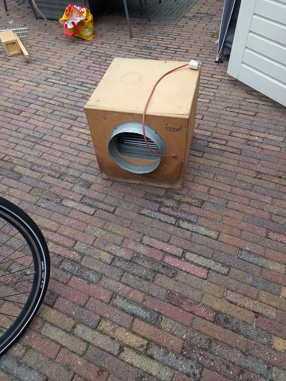 Afzuiger/ventilator 1500m³ in houten behuizing, Ophalen, Gebruikt, Ventilator