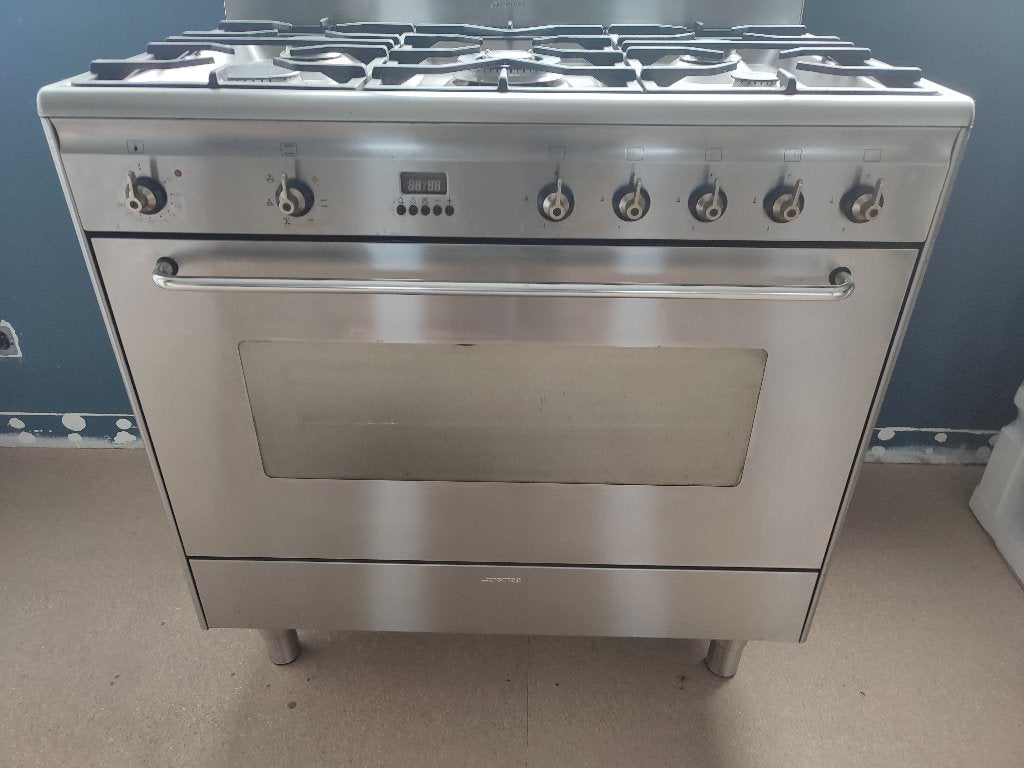 Smeg gasfornuis rvs 90, Ophalen, Gebruikt, Gas, 90 tot 95 cm