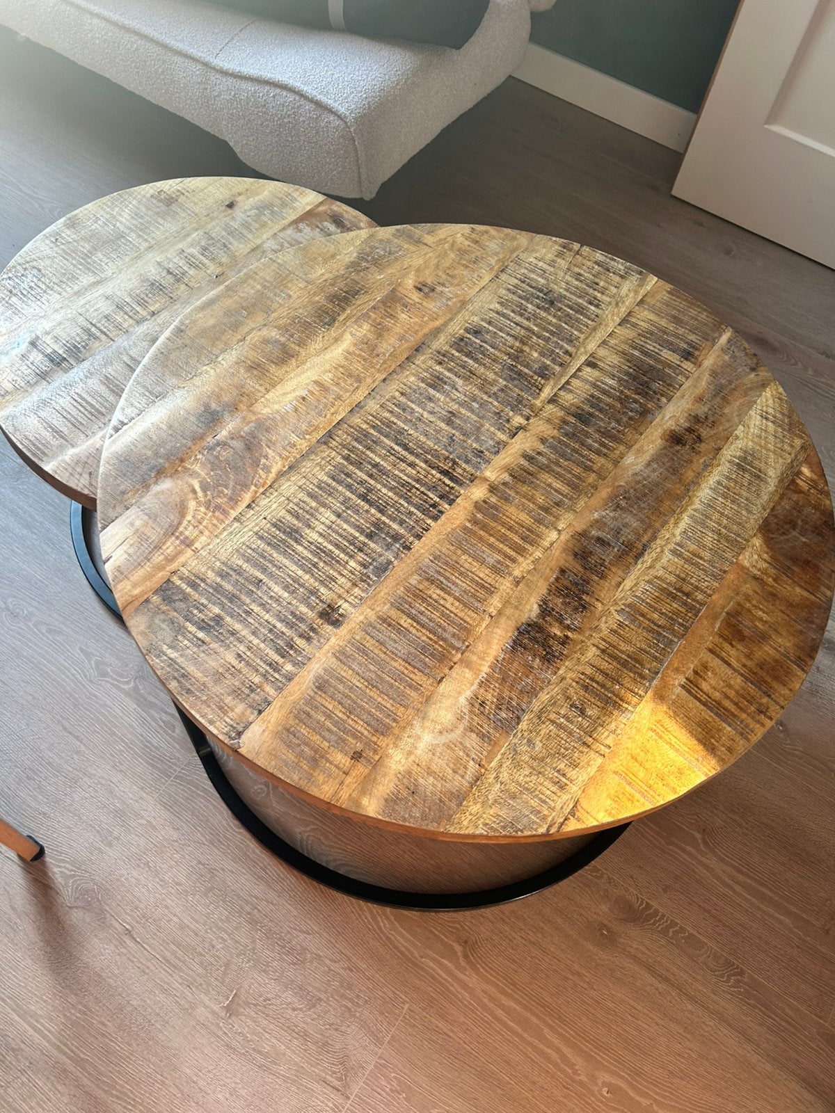 Set industriële ronde salontafels mangohout, Ophalen, 50 tot 100 cm, Rond, 50 tot 100 cm