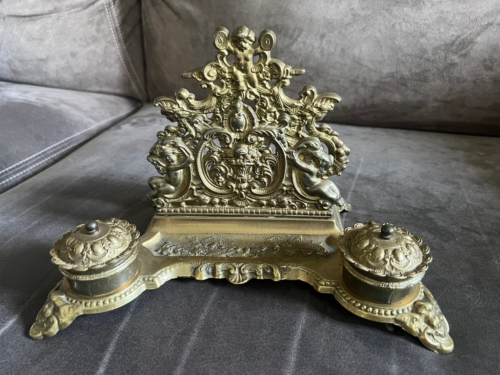 Vintage  inktpot / inktpot barok koper / Messing met engelen, Ophalen of Verzenden