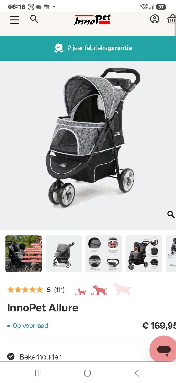 Zgan INNOPET Allure hondenbuggy met regenhoes, Dieren en Toebehoren, Ophalen, Zo goed als nieuw