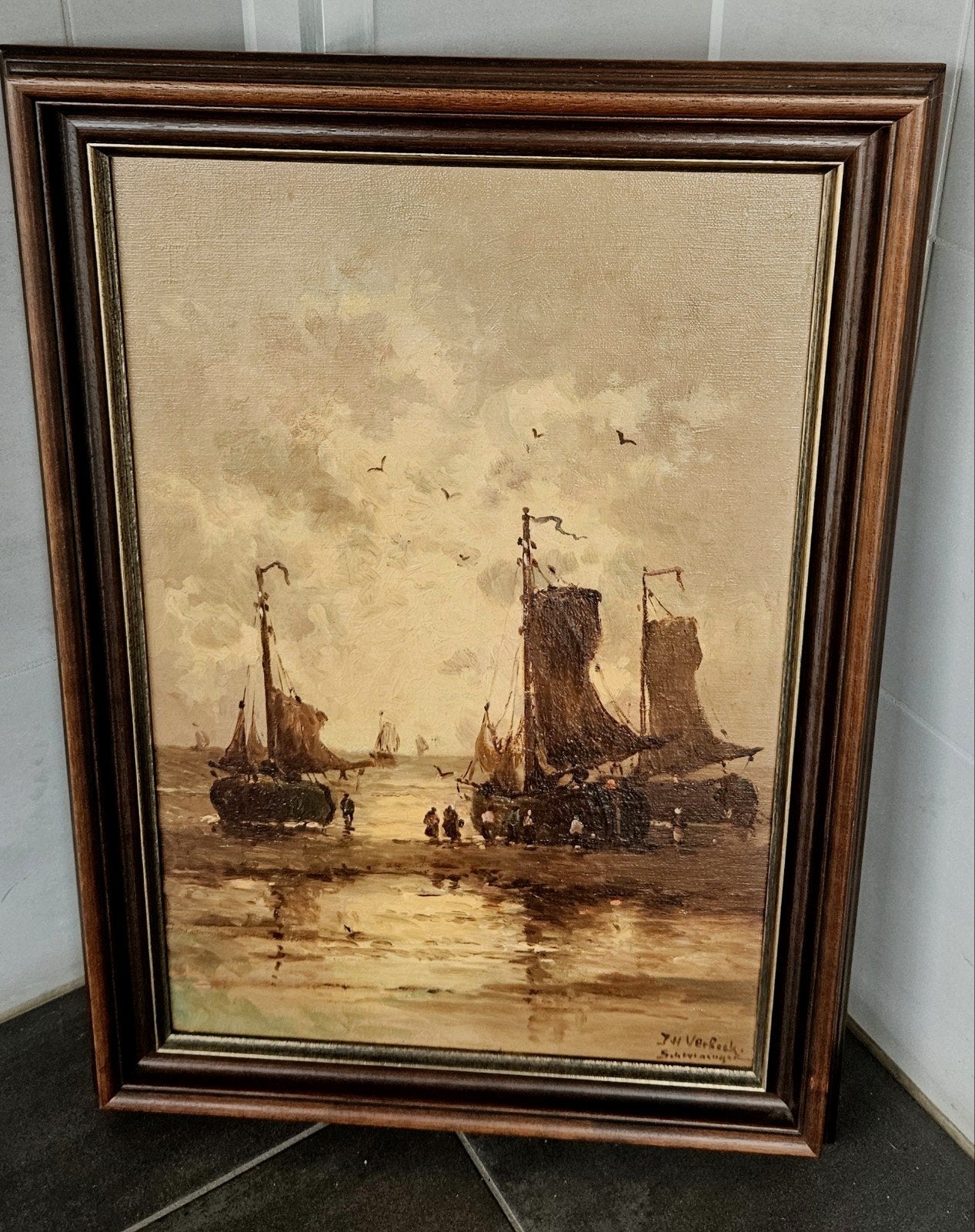 J.H. Verbeek - Maritiem op paneel (ca. 1920) Scheveningen, Ophalen