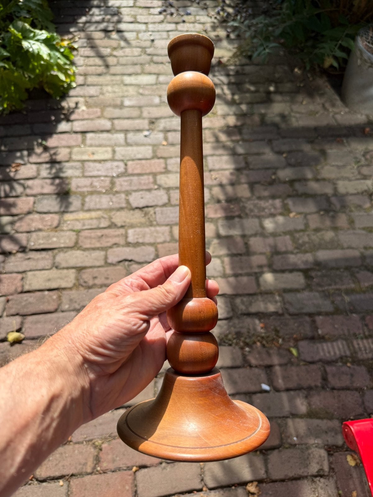 Teakhouten kandelaar 37 cm hoog Danish Japandi, Ophalen