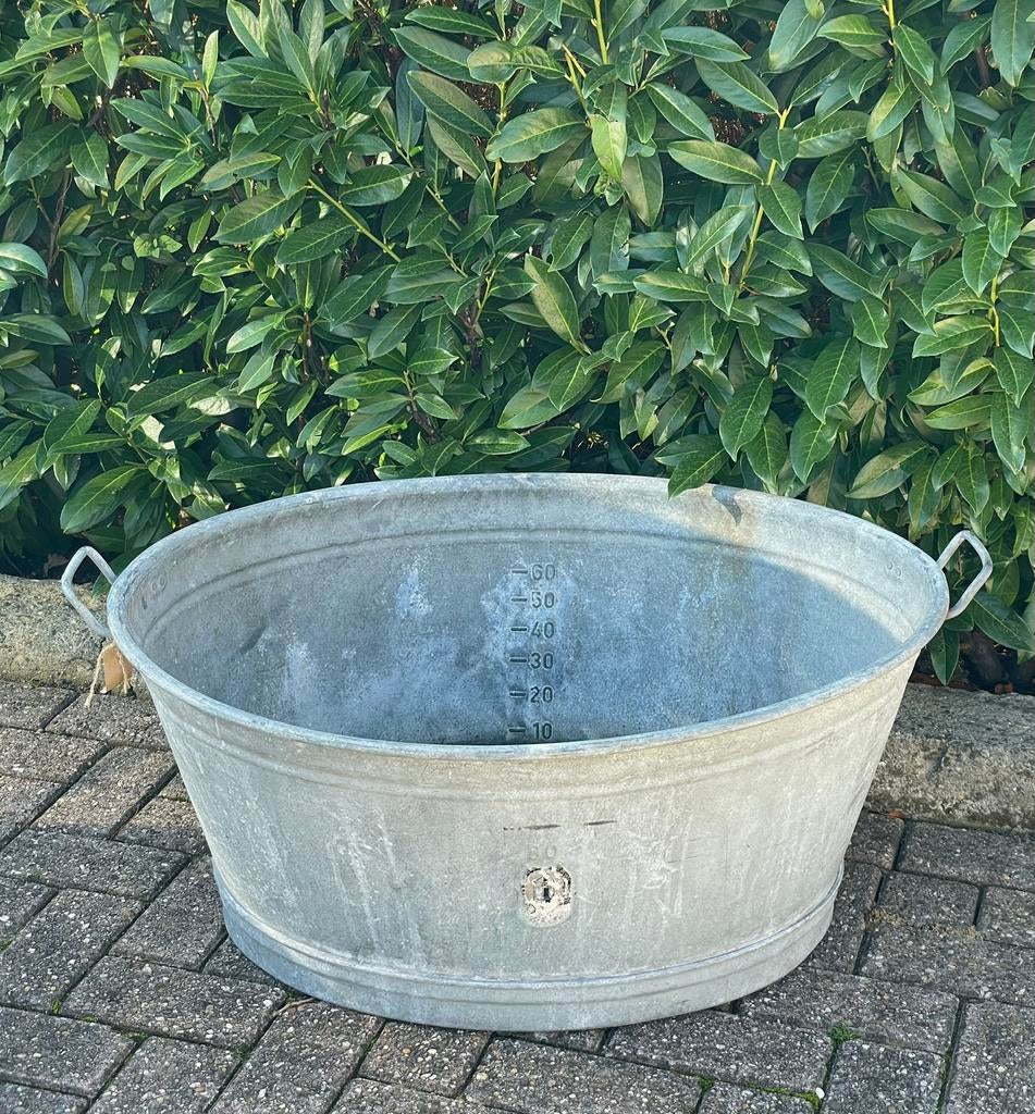 Brocante oud zinken teil ovaal 82 x 67 cm, Ophalen of Verzenden