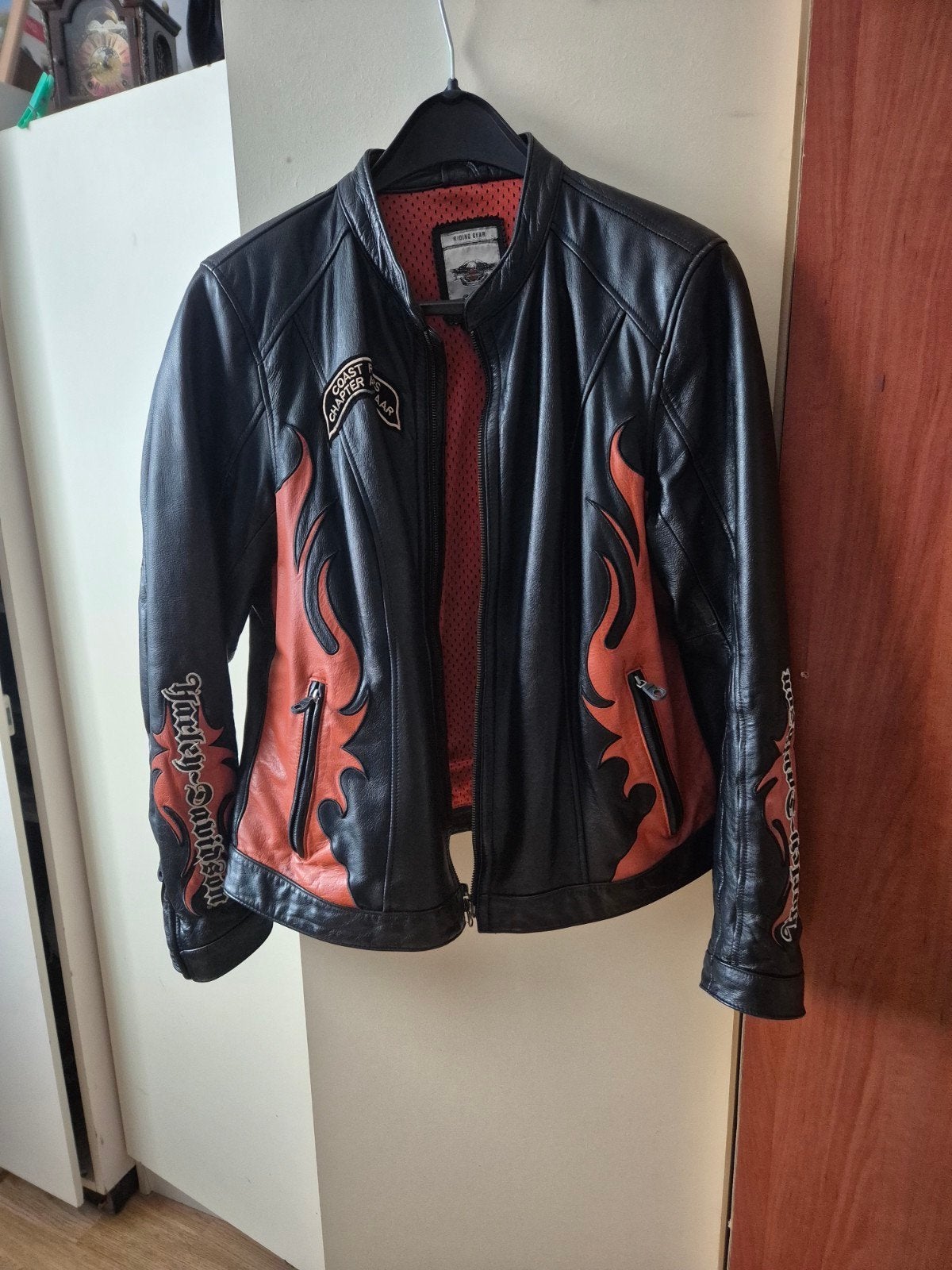 Harley-Davidson Leren Jas met Vlammen en Coast Riders Patch, Ophalen of Verzenden